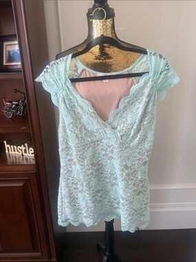 Boston Proper Mint Lace Cap-Sleeve Blouse